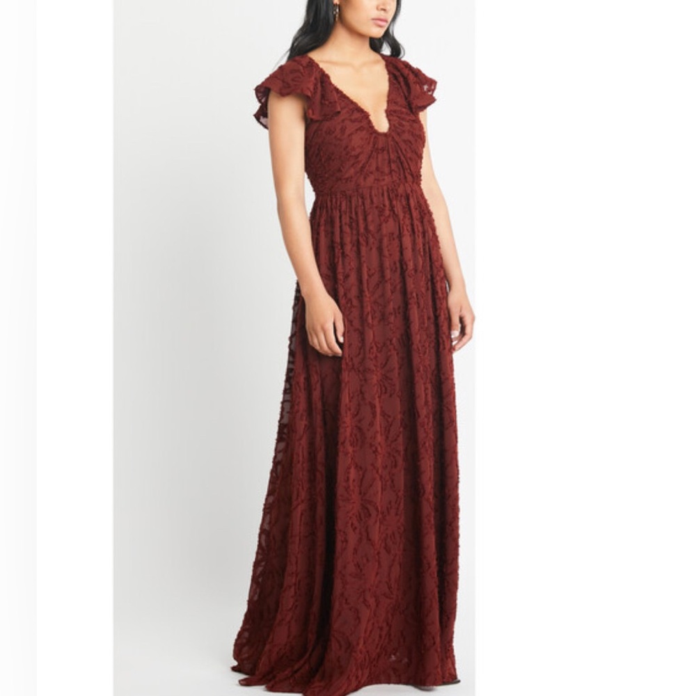 Tanya Taylor Leonie gown in Deep Brandy
